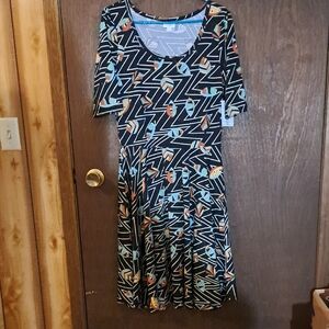 Geometric Patterned Dress black/teal/rust orange. Lula Roe. XL NWT